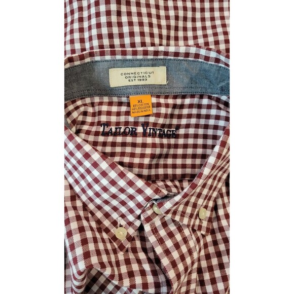 Tailor Vintage Shirt Mens XL maroon white Plaid Button Down Long Sleeve Cotton - Picture 3 of 6
